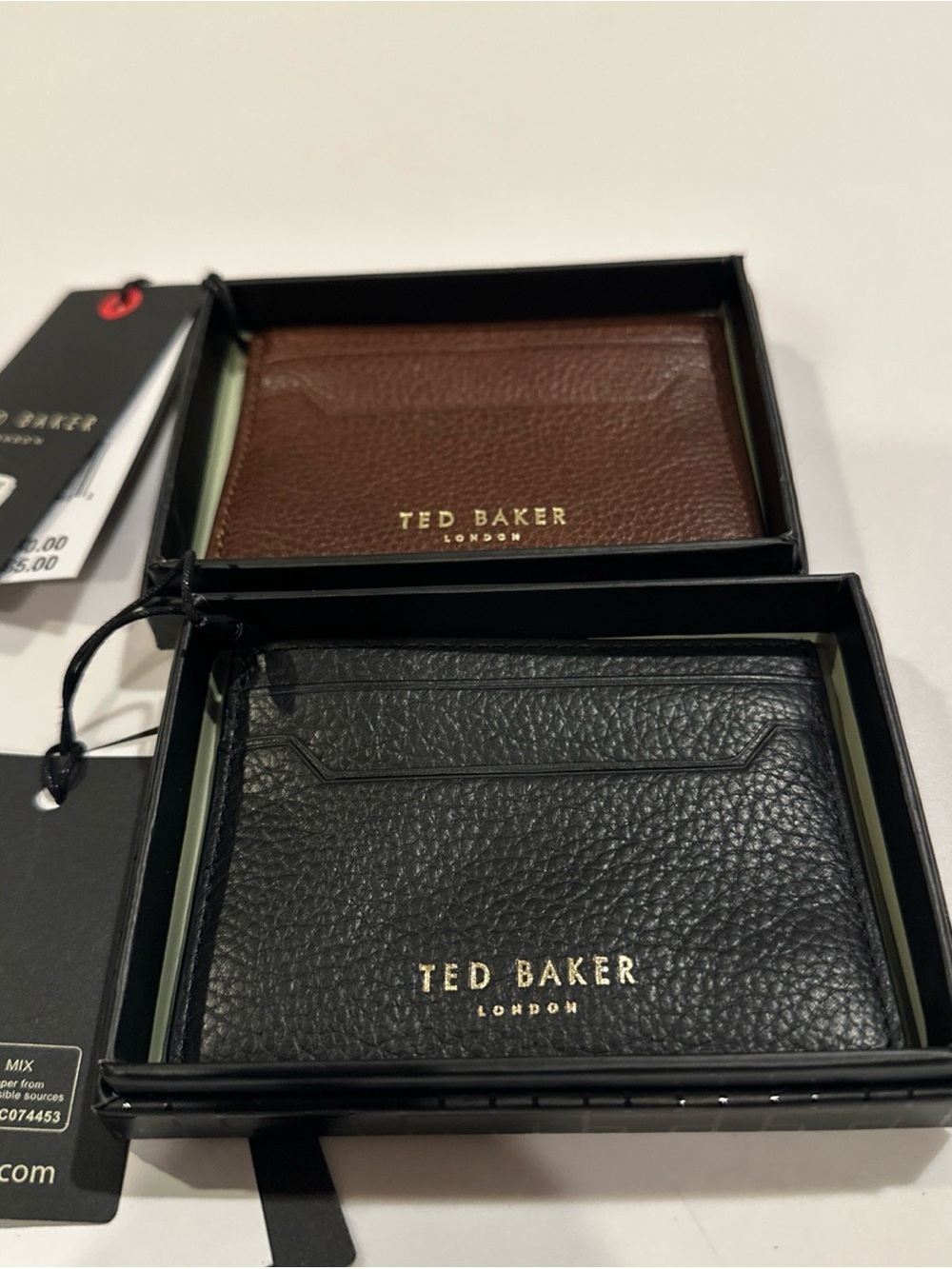 Ted Baker Black and Brown Pebbled Leather Card Holders with Gold Logo
